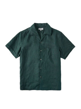 1950s Italian Collar Linen Short Sleeve Shirt L Green Sz XL TC